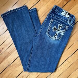 Miss Me Mid-Rise Bootcut Jeans Size 29 Embellished Cross Pockets